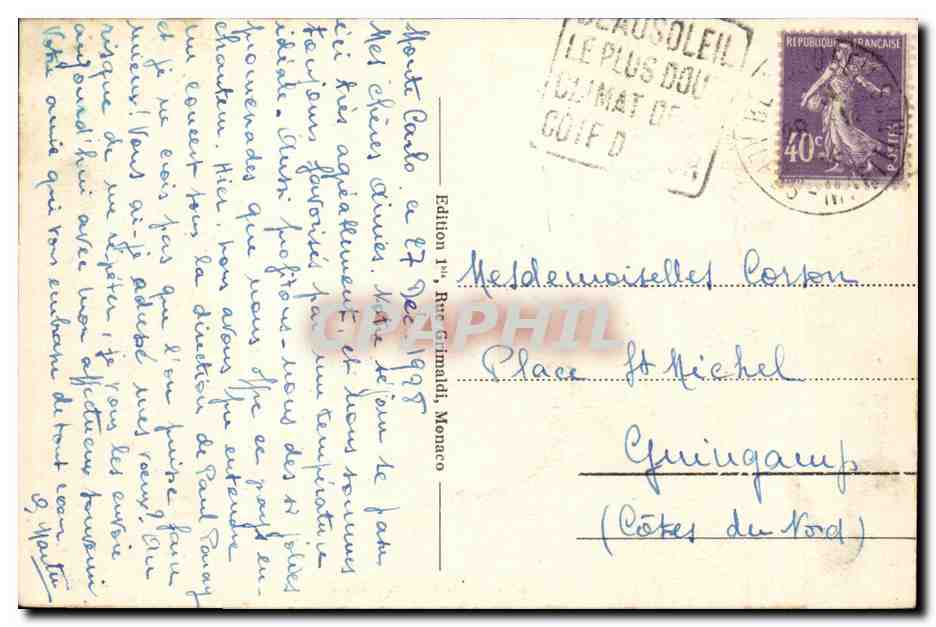 CPA Monaco Monte Carlo Les jardins La petite Afrique — Verso