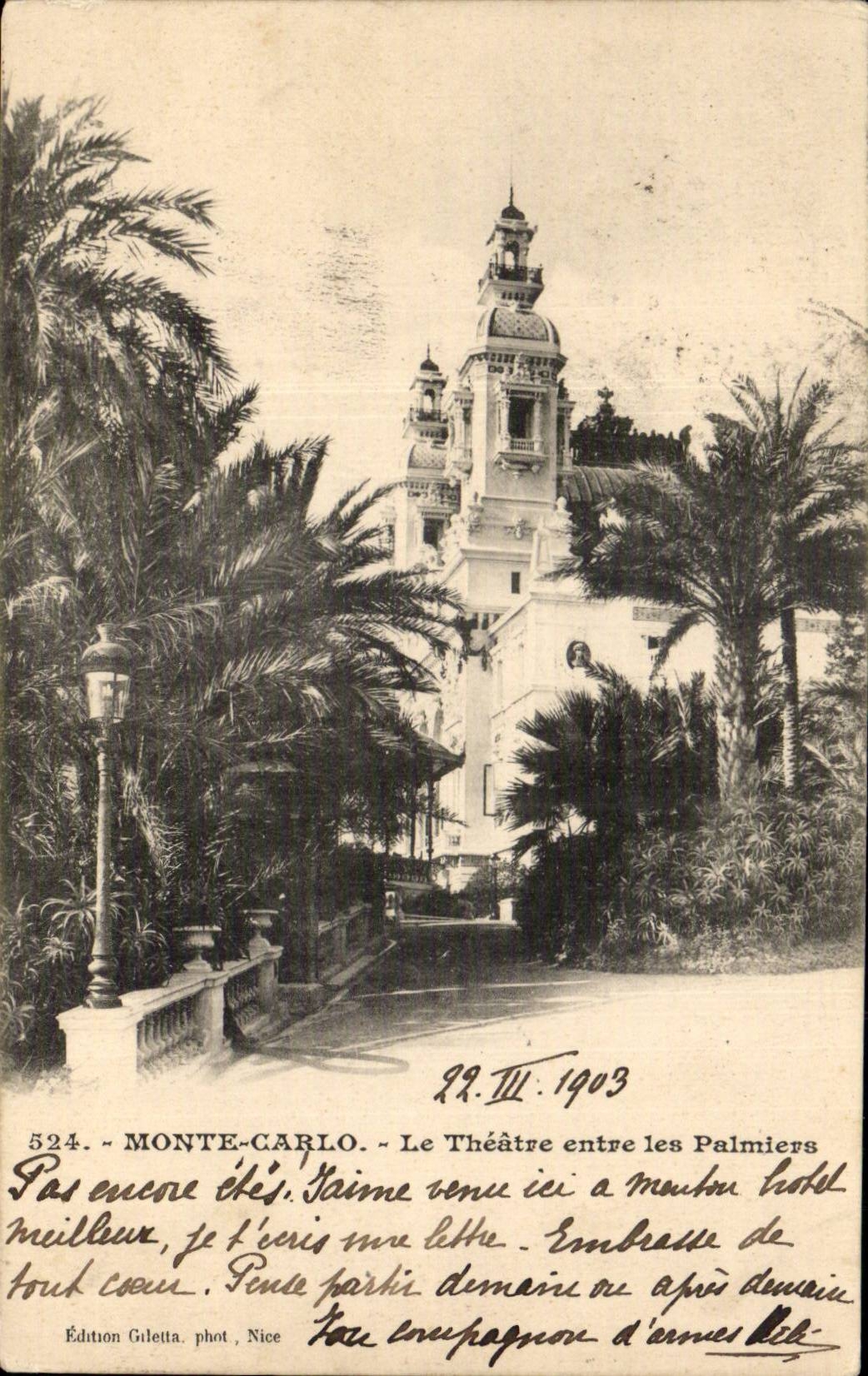 CPA Monaco Monte Carlo Le theatre entre les palmiers