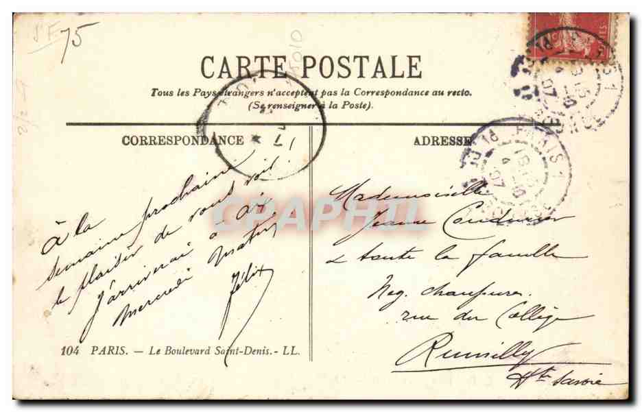 Paris CPA Boulevard st Denis — Rückseite