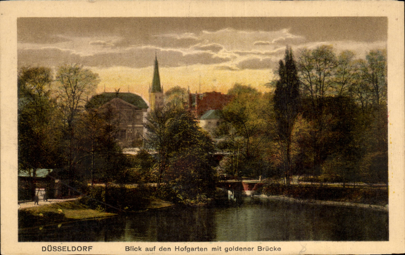 CPA Dusseldorf Blick auf den Hofgarten mit goldener Burcke