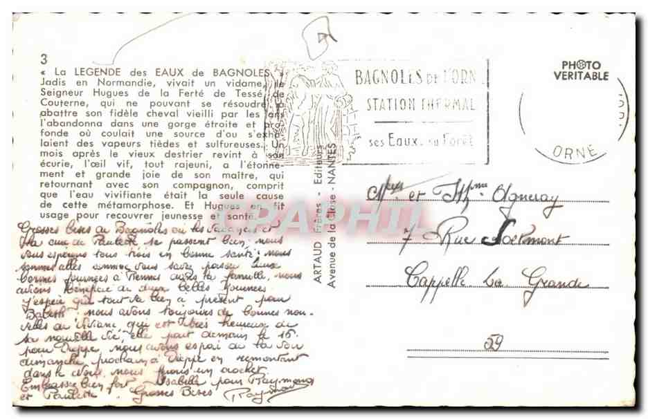 Bagnolles-de-l'Orne — Vista generale degli principali stabilimenti termali e turistici — Editore: Artaud Frères, Nantes — Verso