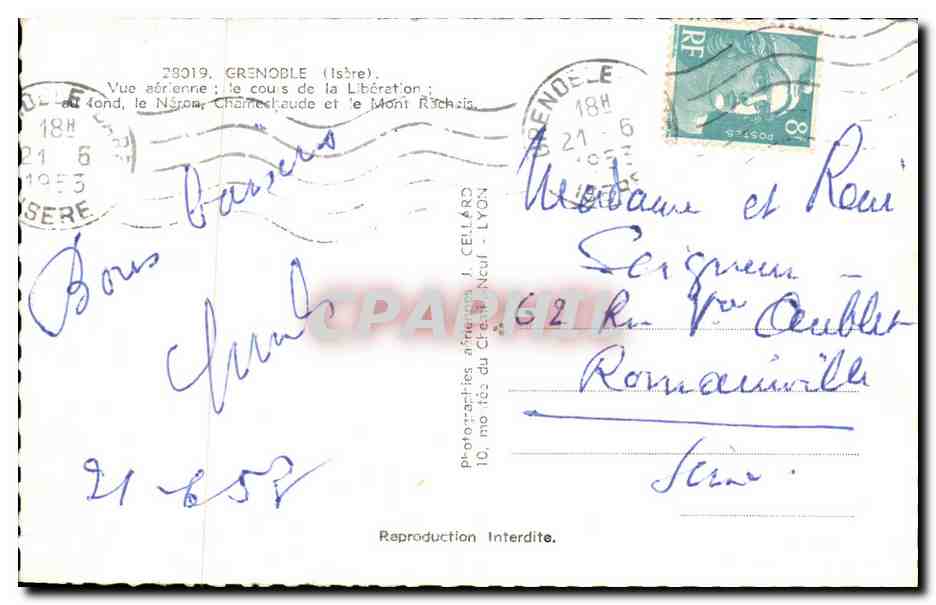 Grenoble - Vue Aerienne - Le Cours de la Liberation - CPA  — Rückseite