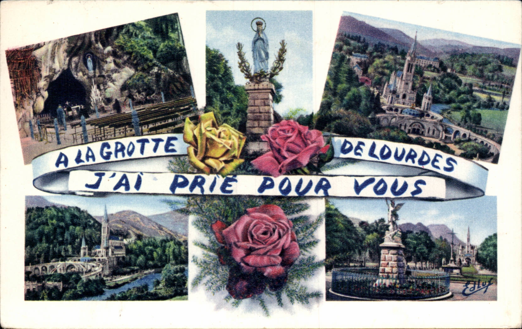 Lourdes - Souvenir - Al La Grotte de ourdes J'ai prie pour vous CPA 
