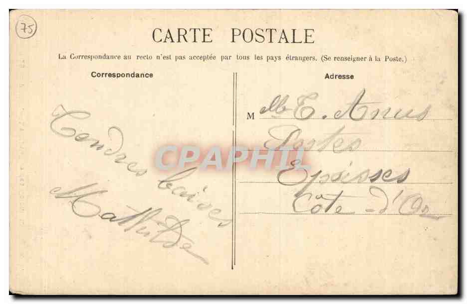 Paris - 1 - Ministere des Colonies - CPA  — Verso