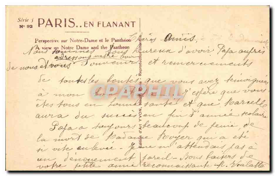 Paris - Perspective sur Notre Dame et le Pantheon - Yvon - CPA  — Rückseite