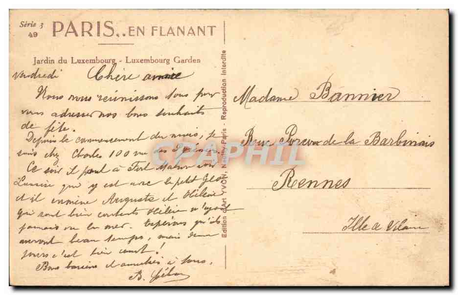 Paris - 6 - Jardin du Luxembourg - Les Jardins - Yvon - CPA  — Rückseite