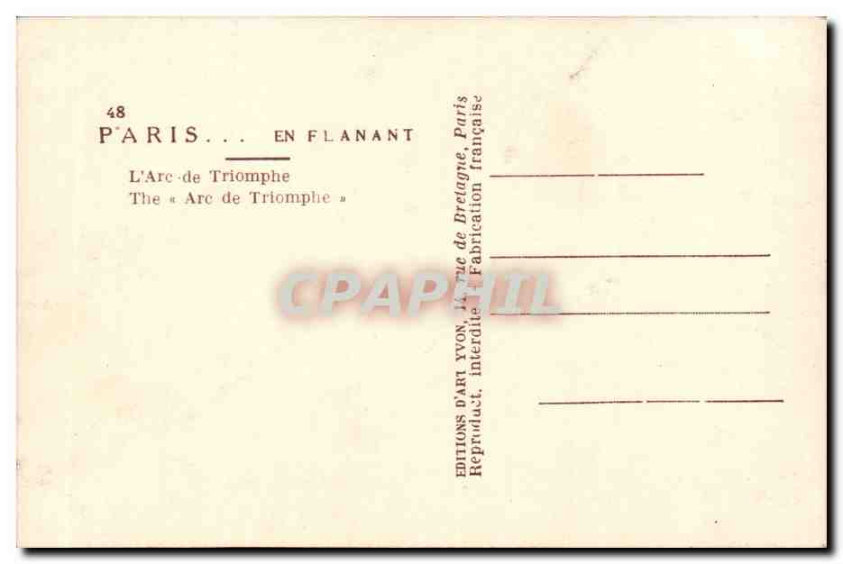 Paris - 8 - Arc de Triomphe l'Etoile - CPA  — Verso