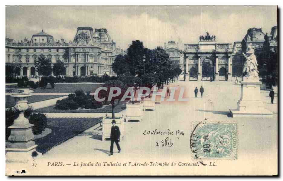 Paris - 1 - Le Jardin des Tuileries et l'Arc de Triomphe du Carrousel - CPA 