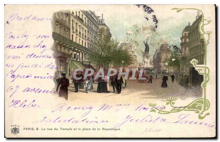 Paris - 10 - La Rue du Temple et la Place de la Republique - CPA 