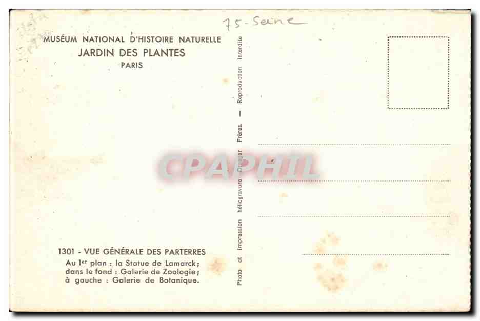 Paris - 5 - Jardin des Plantes - Museum National d'Histoire Naturelle - CPA  — Rückseite