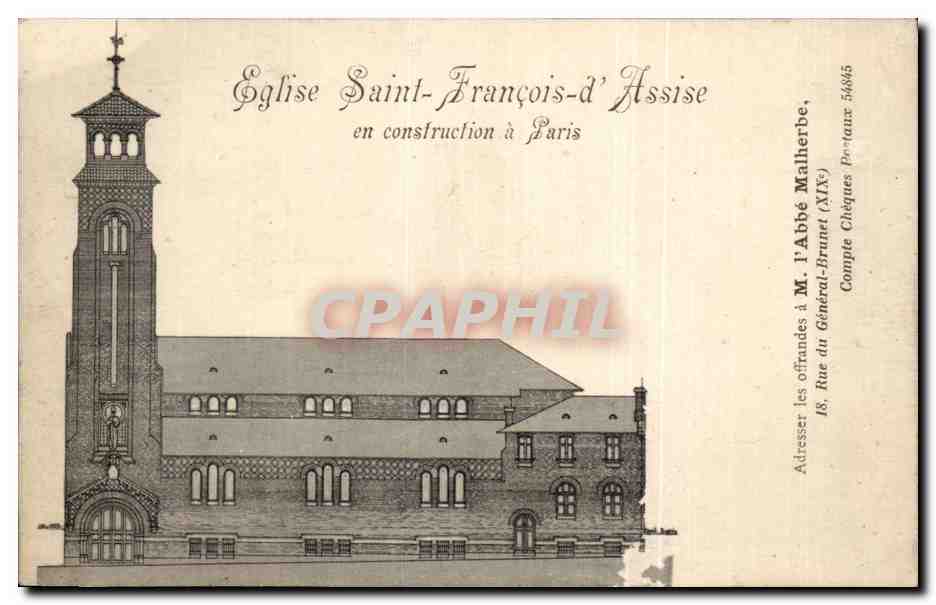 Paris - 3 - Eglise Saint Francois d'Assise en Construction a Paris CPA 