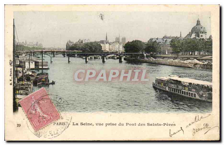 Paris - 1 - Vue sur la Seine - Vue prise du pont des Saints Peres - CPA 