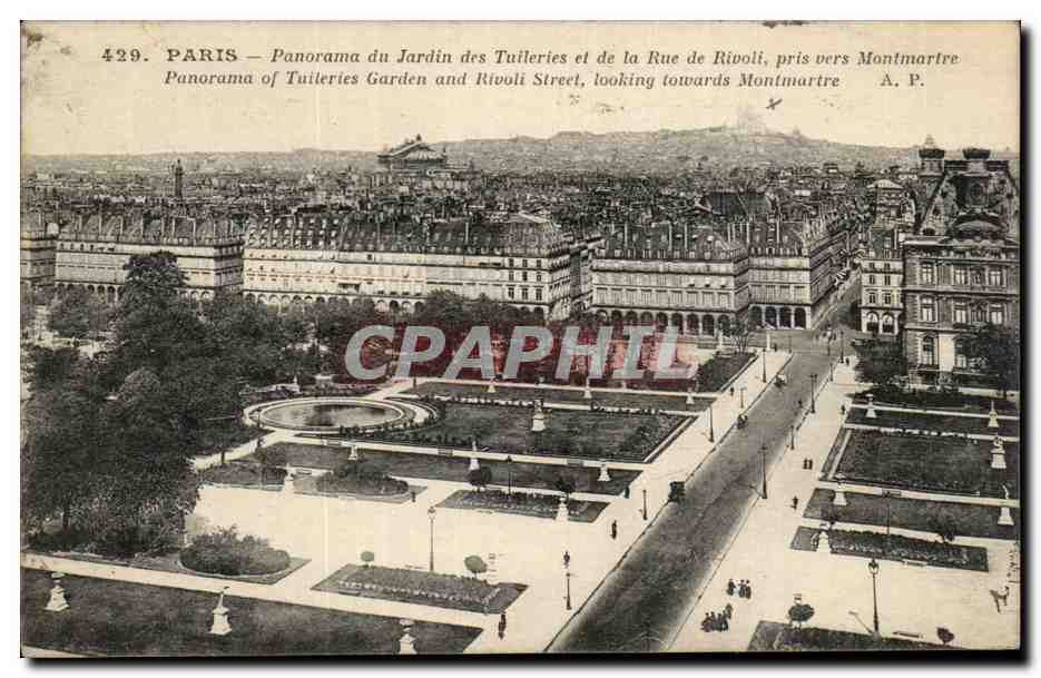 Paris - 1 - Panorama du Jardin des Tuileries et de la rue de Rivoli - CPA 