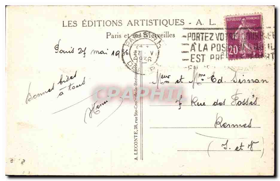 Paris - 8 - L'Obelisque de Louqsor - CPA  — Verso