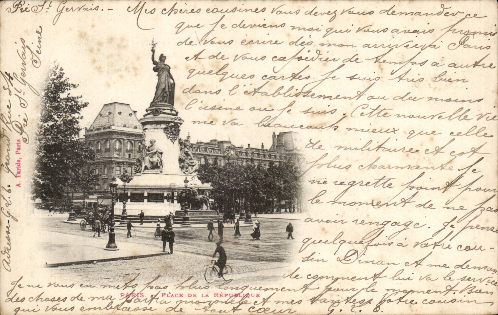 Paris - 10 - Place de la Republique - velo - CPA 