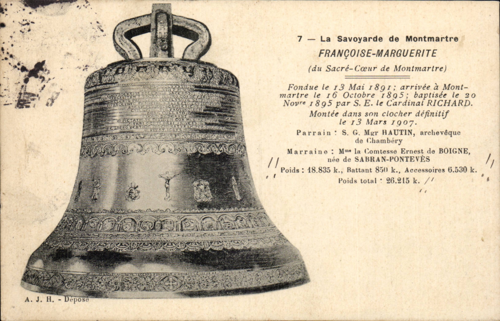 Paris - La Savoyarde de Montmartre - Sacre Coeur - cloche - bell - CPA 