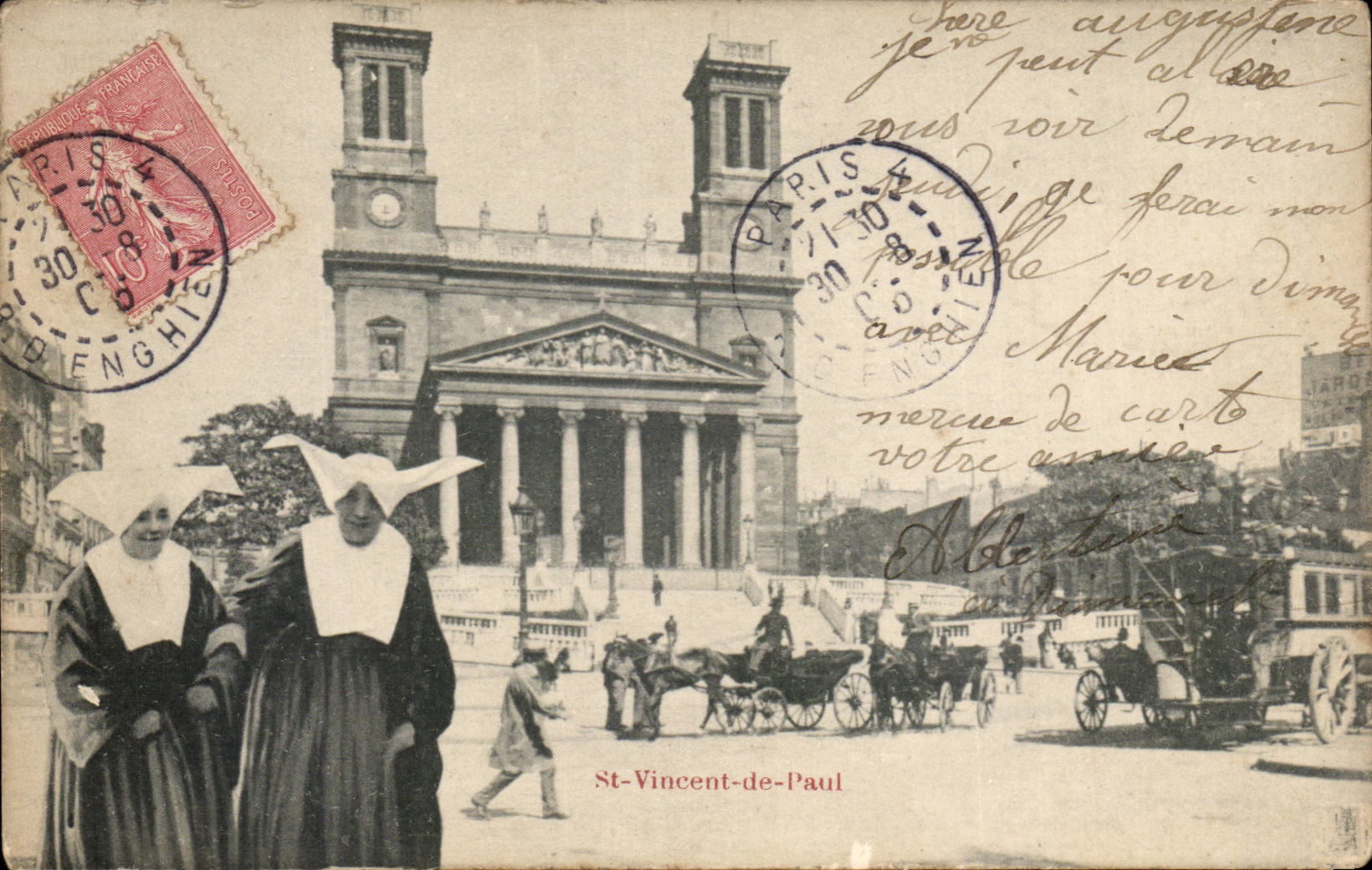 Paris - 10 - St Vincent de Paul - smiling nun - nonne - bonne soeur - CPA 