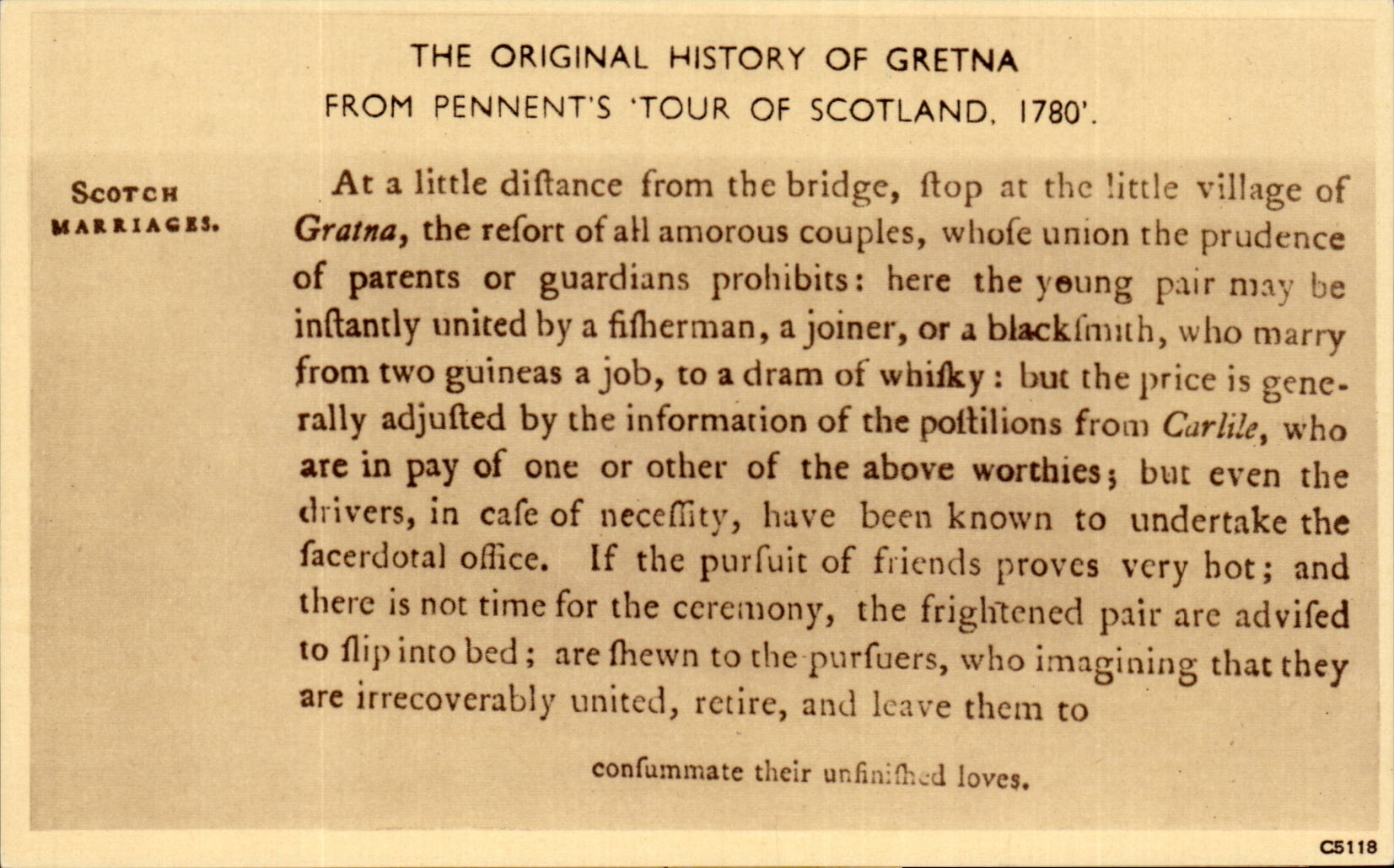 Ecosse - Scotland - Scotch Marriages - The Original History of Gretna - Pennent's Tour of Scotland 1780 - CPA 