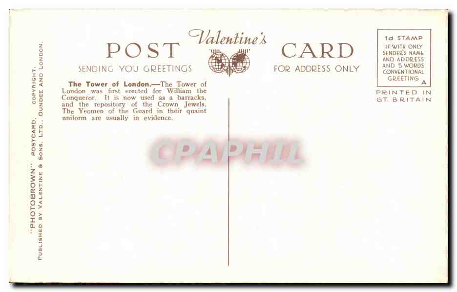 Angleterre - England - London - Tower of London - CPA  — Rückseite