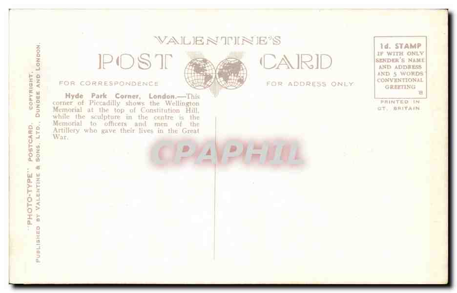 Angleterre - England - London - Hyde Park Corner - CPA  — Rückseite