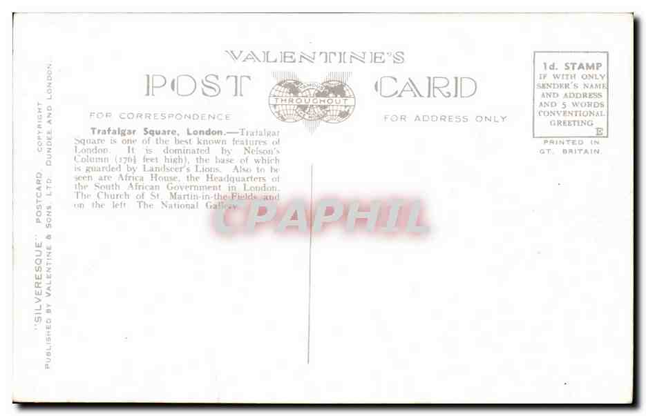Angleterre - England - London - Trafalger Square - CPA  — Verso