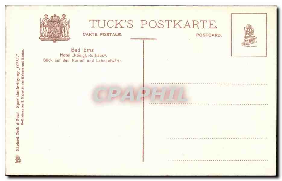 Allemagne - Deutschland - Bad Ems mit Hotel Koenig - Kurhaus CPA  — Rückseite