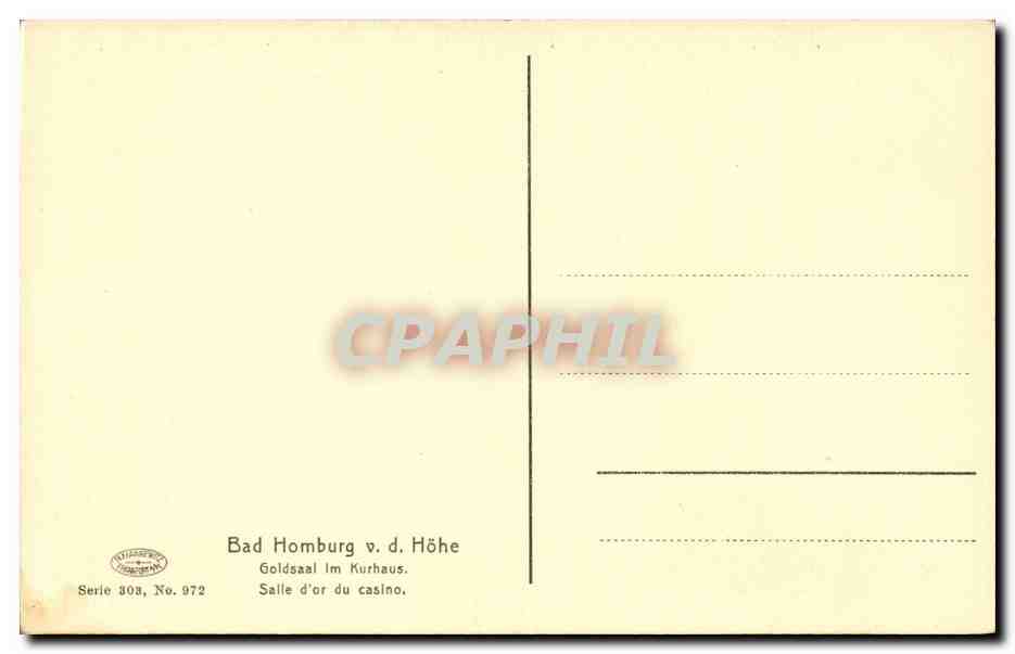 Allemagne - Deutschland - Bad Homburg - Goldsaal im Kurhaus CPA  — Rückseite