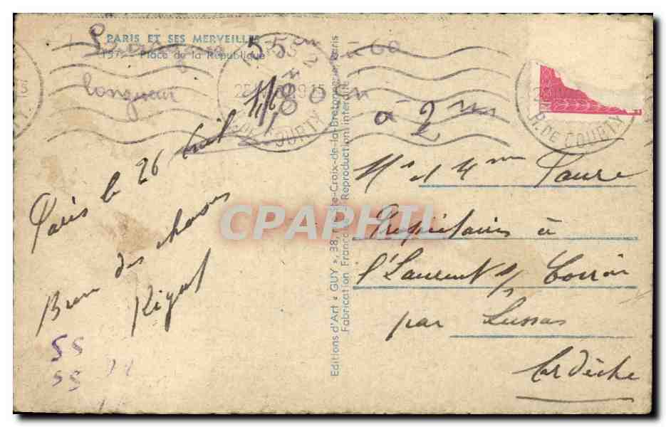 Paris - 10 - Place de la Republique - CPA  — Verso