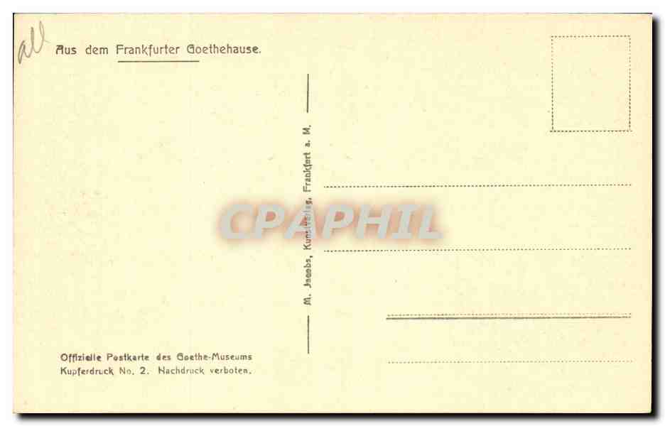 Wohnstube, Bodyschoss — intérieur d'une pièce — M. Jacobs, Kupferdruck a. M. — Verso