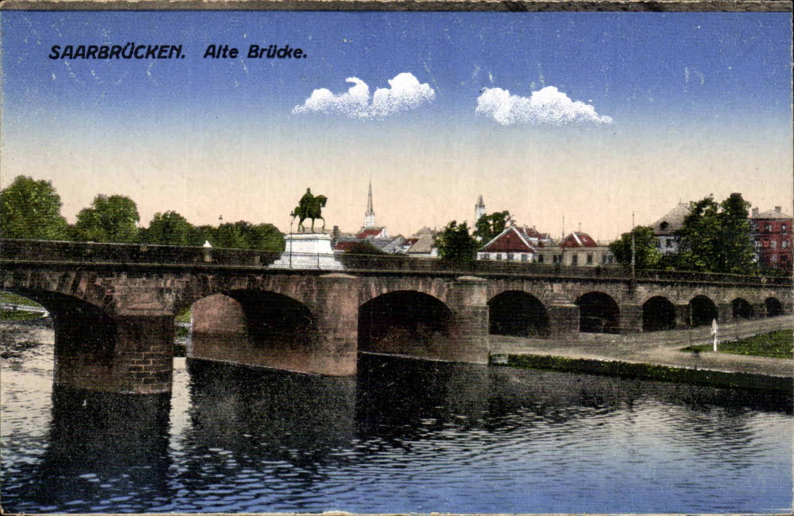 Saarbrücken. Alte Brücke. — Vue de la vieille passerelle avec statue équestre — éditeur non visible