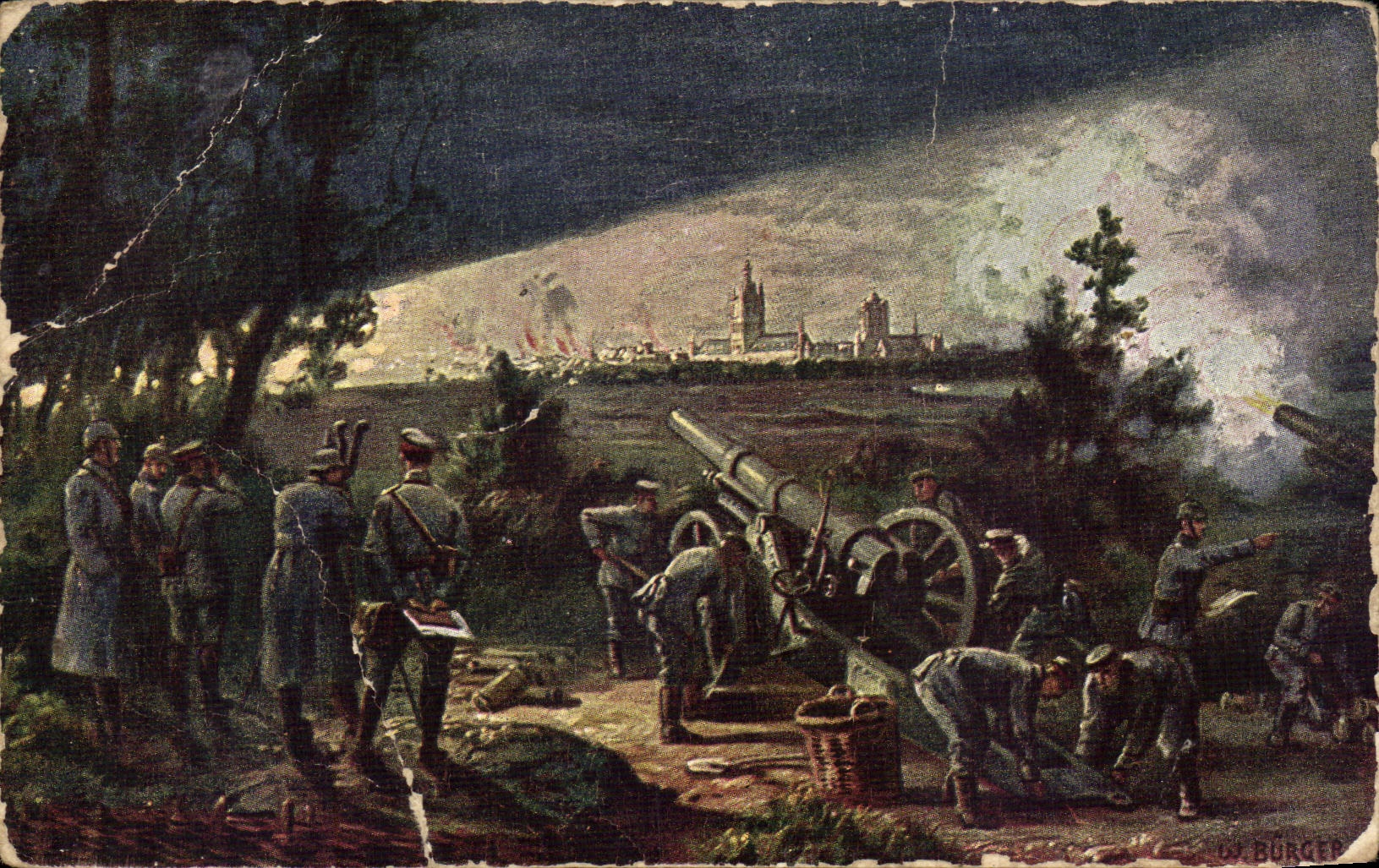 Bataille de Ypern — scène de tir d'artillerie — éditeur Co. Bürker