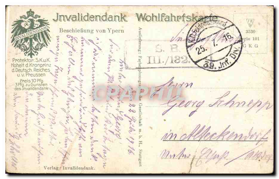 Bataille de Ypern — scène de tir d'artillerie — éditeur Co. Bürker — Verso