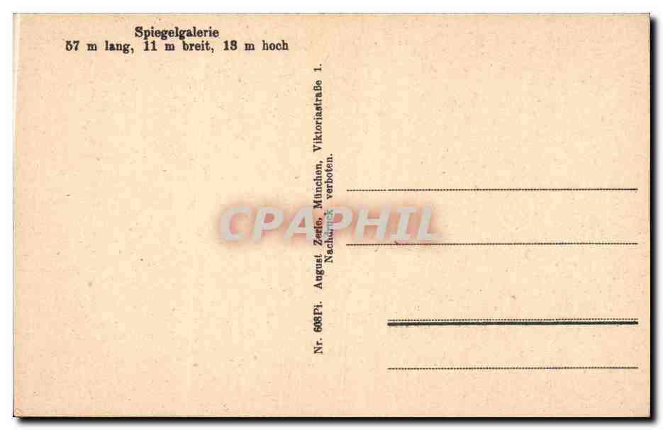 Allemagne - Deutschland - Spiegelgalerie 57 m lang - 11 m breit - CPA  — Rückseite