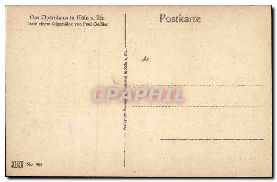 Allemagne - Deutschland - Koeln - Das Opernhaus - Cologne - CPA  — Rückseite