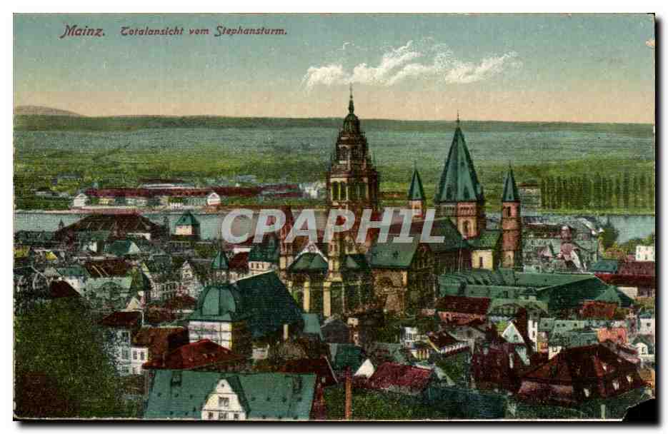 Mainz — Vue panoramique depuis le clocher de l'église Saint-Étienne — éditeur Ludwig Feist, n° 6129