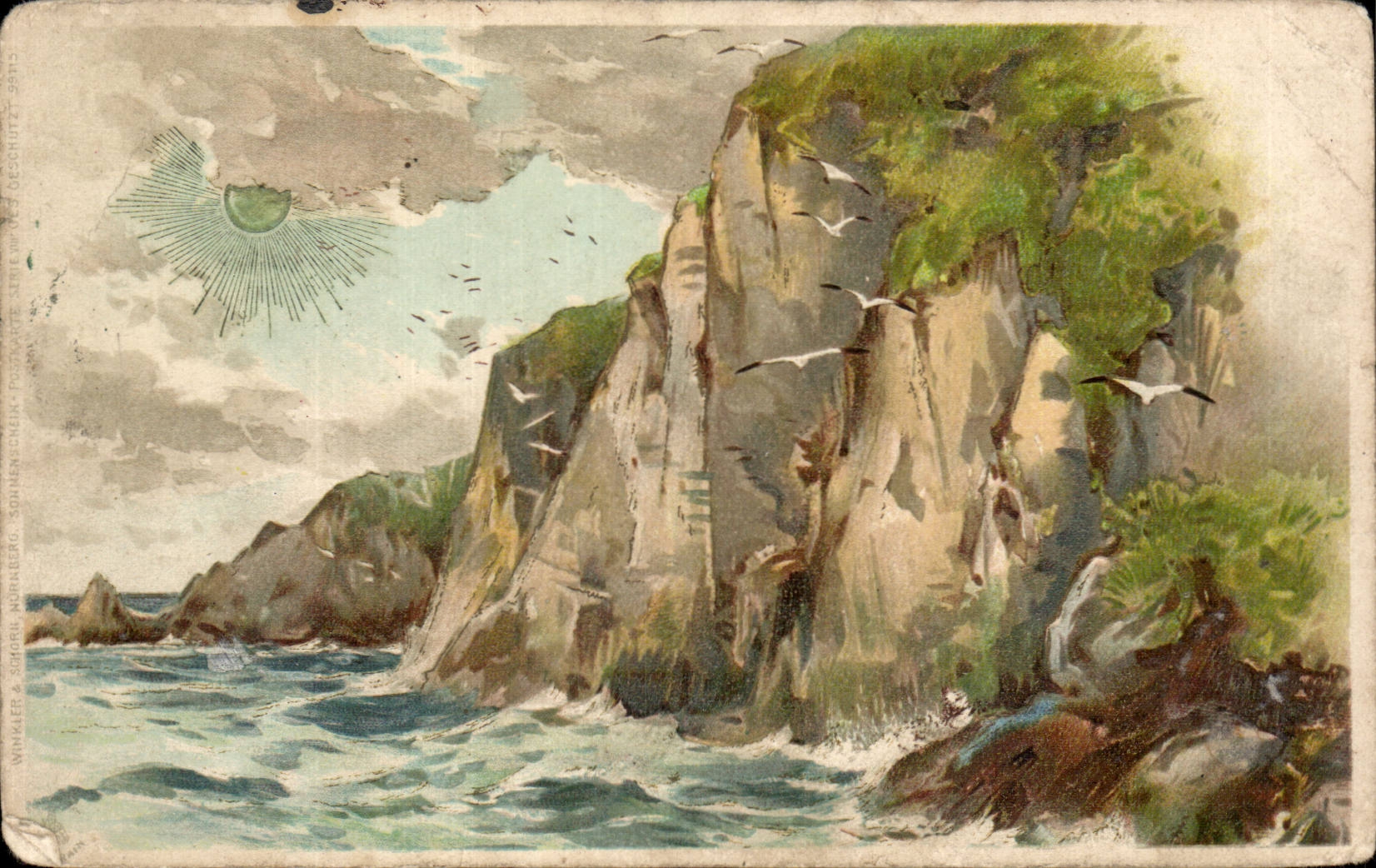 Côte rocheuse avec goélands — éditeur Winkler & Söhrer, série 178