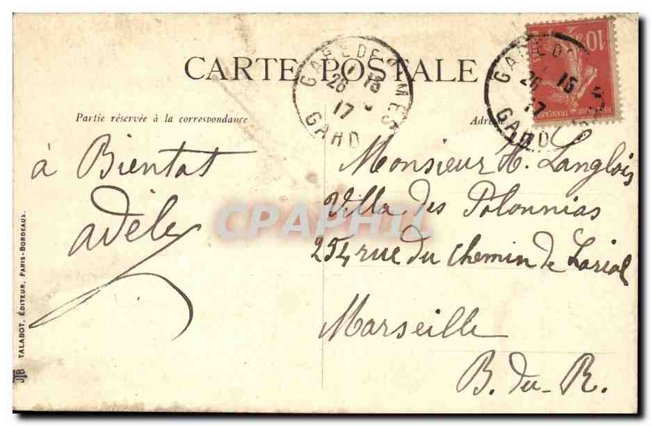 Nimes - Souvenir - Une Pensee de Nimes - CPA  — Rückseite