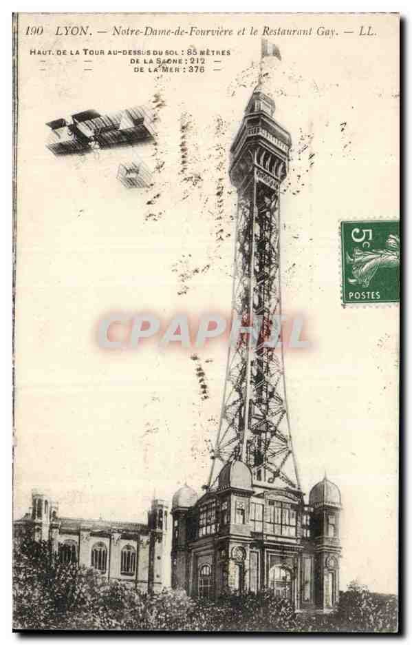 CPA Lyon Notre Dame de Fourviere et le restaurant Gay Avion Aeroplane