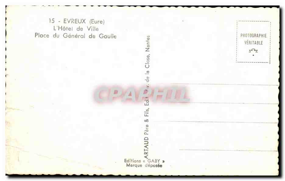 Evreux (Eure) — L'Hôtel de Ville — Place du Général de Gaulle — Éditions Gaby — Rückseite