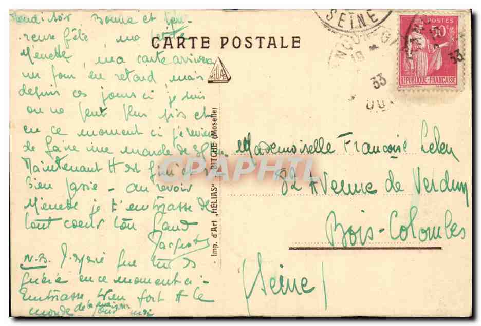 Besançon - Les Bains — Vue sur la vallée du Doubs avec la citadelle — Imp. d'Art 'Hélia' (Moselle) — Reverso