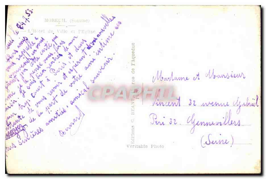 Moreuil - L'Hotel de Ville et Palais - CPA basket ball — Back