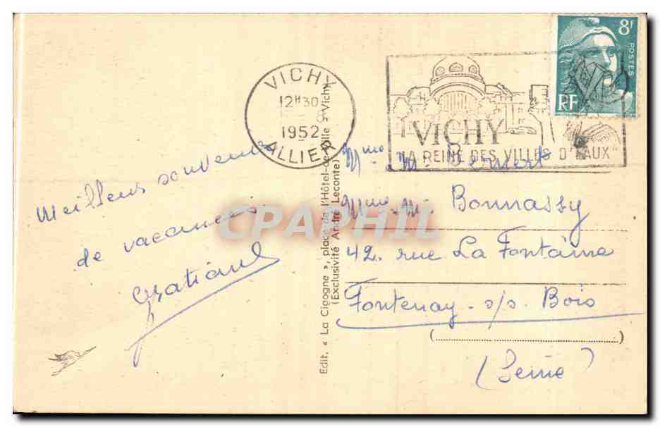 Vichy - Le Casino - Vu de Cote - CPA  — Verso