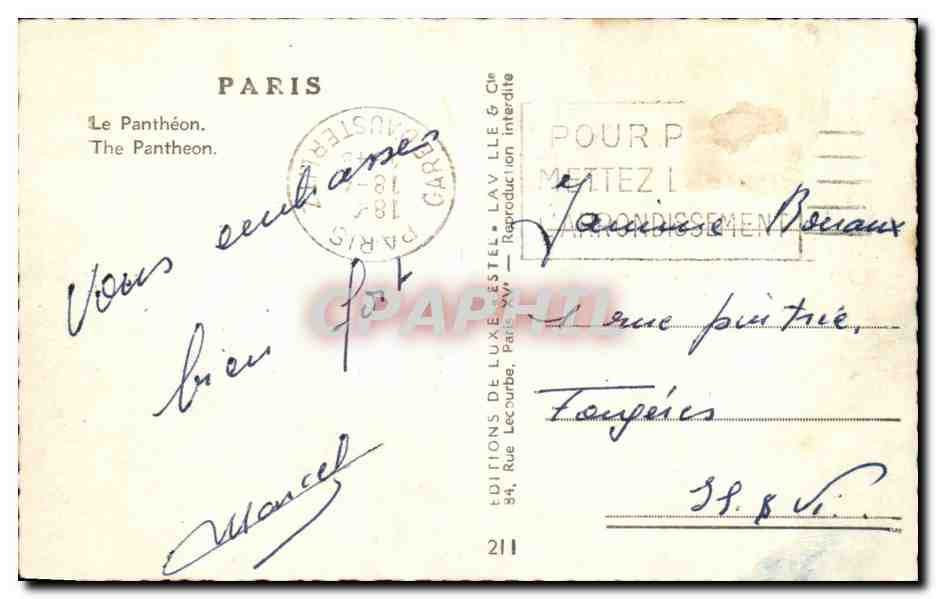 Paris - 5 - Le Pantheon - CPA  — Verso