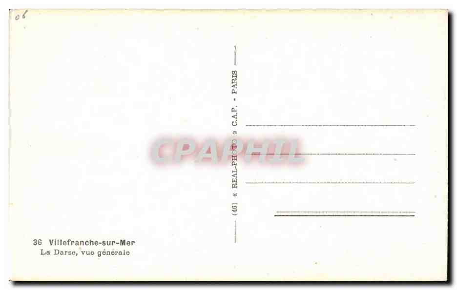 Villefranche-sur-Mer — vue générale — C.A.P. — n°36 — Verso