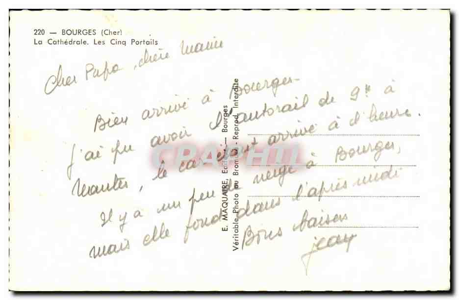 Bourges CPA La cathedrale Les cinq portails — Rückseite