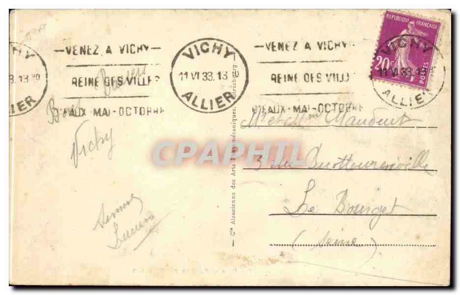 CPA Vichy Parc et pavillon des CElestins — Verso