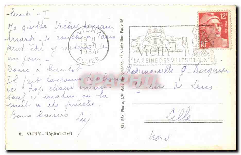 Vichy - Hôpital Civil — éditeur Cap — Verso