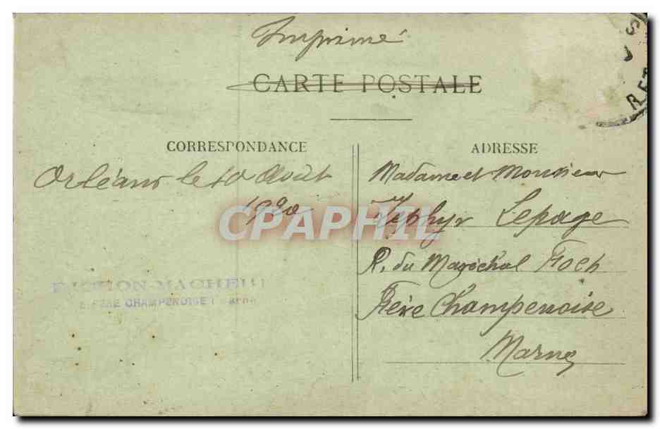 Orleans CPA La prefecture — Verso