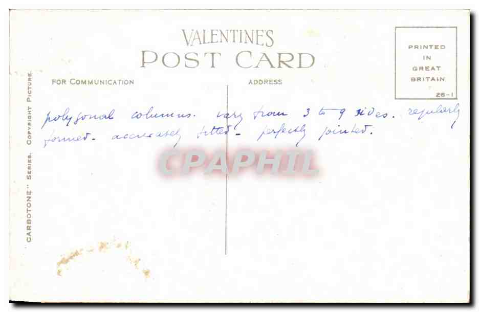 Giants Causeway — Lord Antrim's Parlour — Valentine's Post Card, série Carbotone — Achterkant