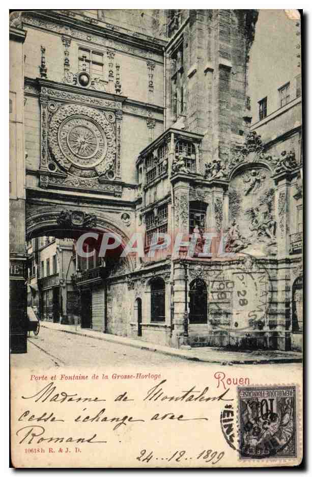 Rouen - Port et Fontaine de la Grosse Horloge - CPA 